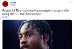 说唱歌手Lil TJay在美国被枪击后仍未脱离危险
